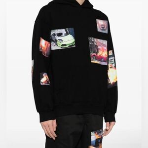 Anti Social Social Club Totaled Large Black Hoodie with Graphic Patches